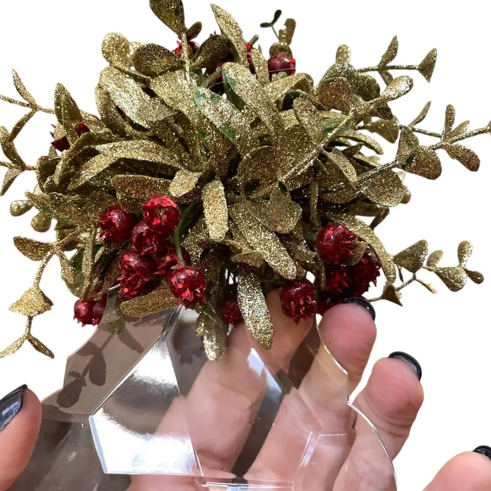 Kissing Krystals Acrylic Mistletoe Christmas Ornament Clear Green Gold Red Berry